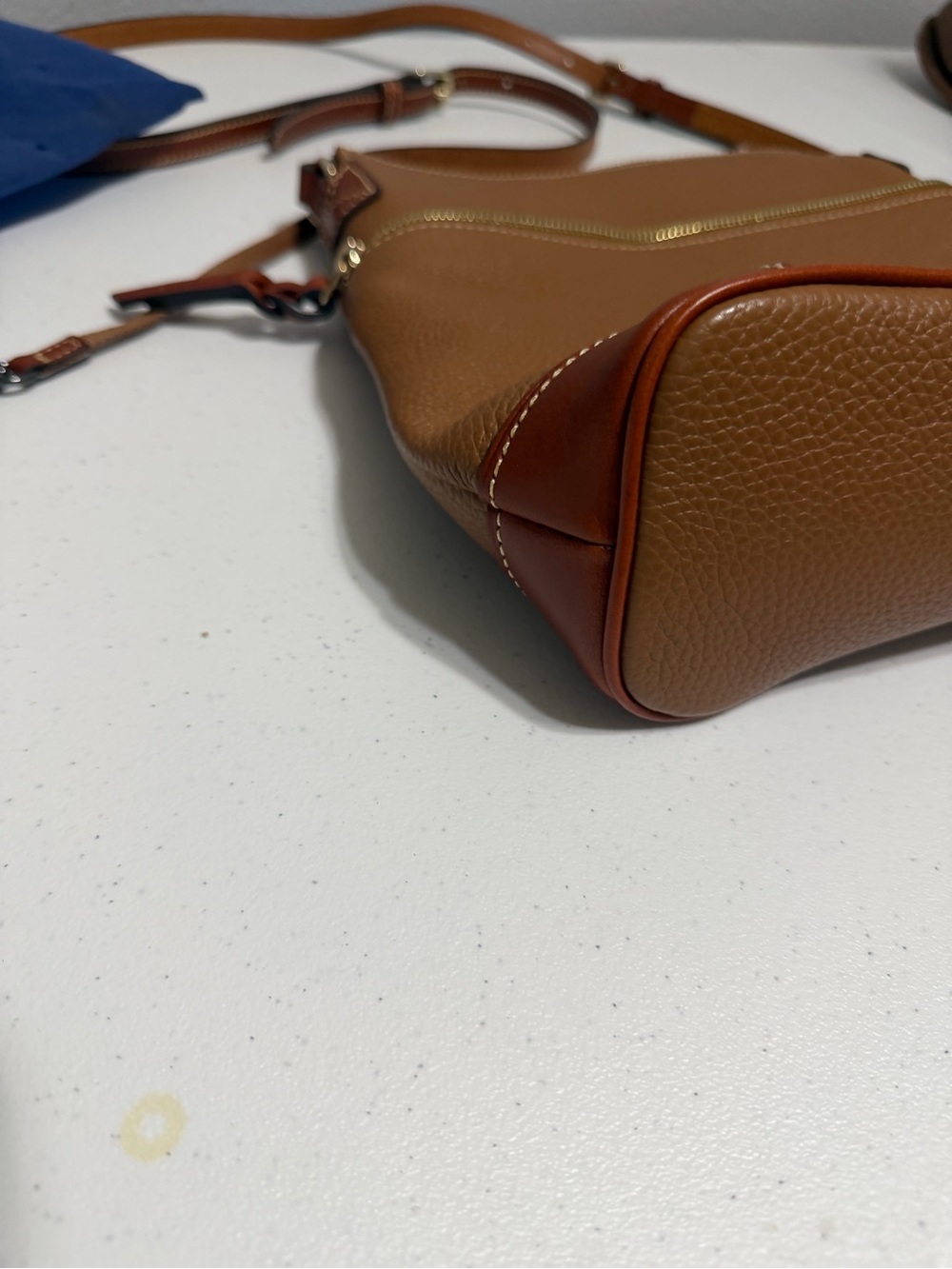 Dooney & Bourke Brown Pebble Leather Messenger Bag with Tan Accents - Picture 5 of 7